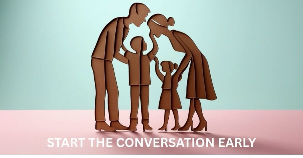 A portrayal of a family having a conversation to prepare for the digital reality of the modern world.